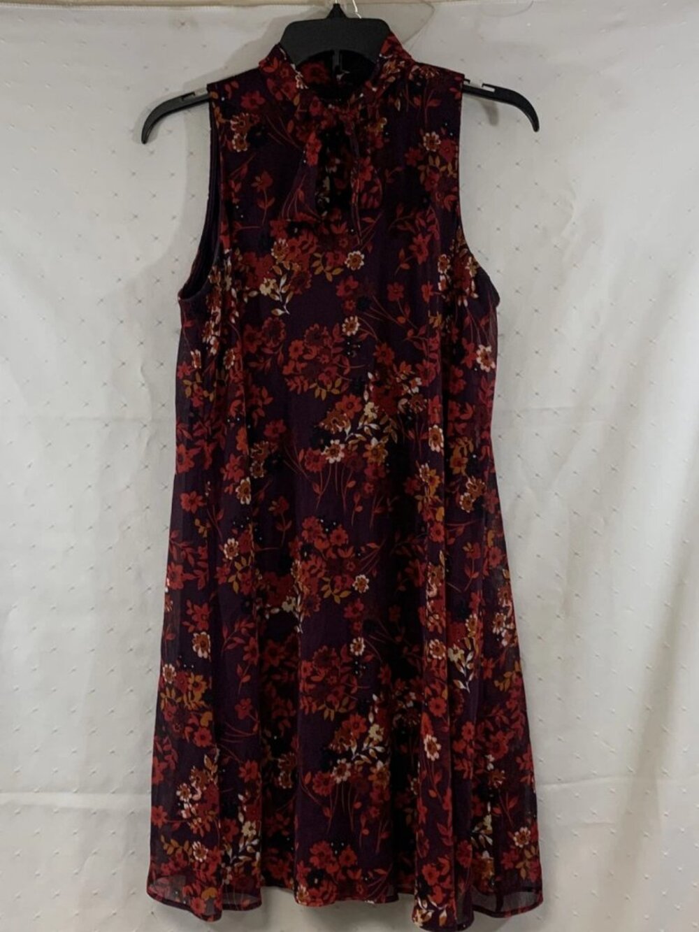 Calvin Klein Red Floral Sleeveless Mock Neck A-Line Dress